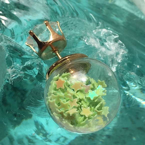 Green Star Double Stud Earrings - Picture 3 of 7